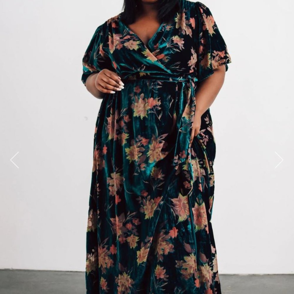 Baltic Born Uma Velvet Maxi Dress, XXL, Jade Floral